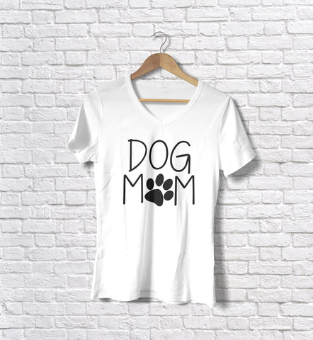 Image of Ladies Cotton V-Neck T-Shirt Dog Mom