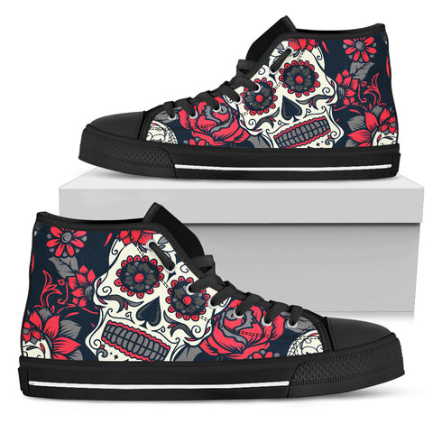 Image of Sugar Skull Red Rose High Top Shoes Black
