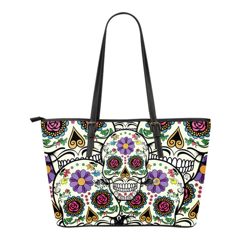 Image of Violet Sugar Skull Leather Tote Bag