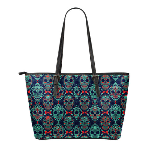 Image of Ornamental Sugar Skull Leather Tote Bag