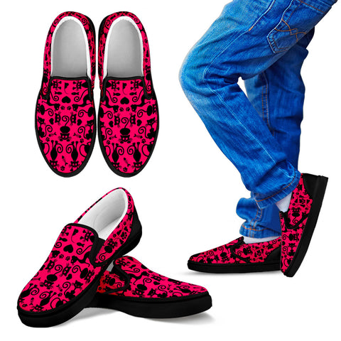 Image of Cats Slip On Shoes Pink Black