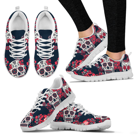Image of Sugar Skull Red Rose Running Shoes White