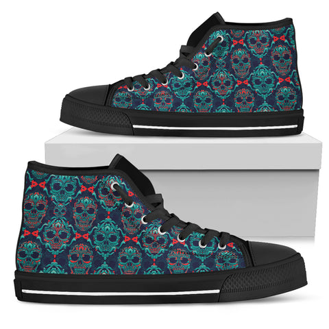 Image of Ornamental Sugar Skull High Top Shoes Black