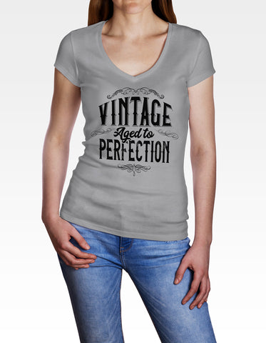 Image of Ladies Cotton V-Neck T-Shirt Vintage Aged to Perfection