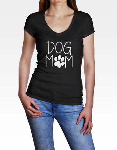 Image of Ladies Cotton V-Neck T-Shirt Dog Mom