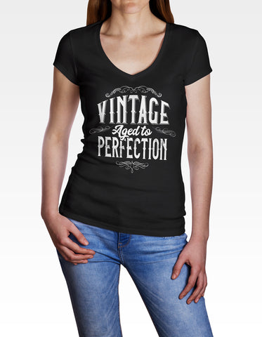 Image of Ladies Cotton V-Neck T-Shirt Vintage Aged to Perfection