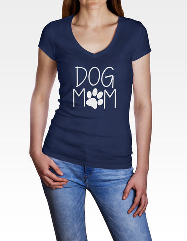 Image of Ladies Cotton V-Neck T-Shirt Dog Mom