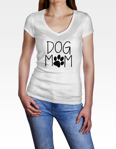 Image of Ladies Cotton V-Neck T-Shirt Dog Mom