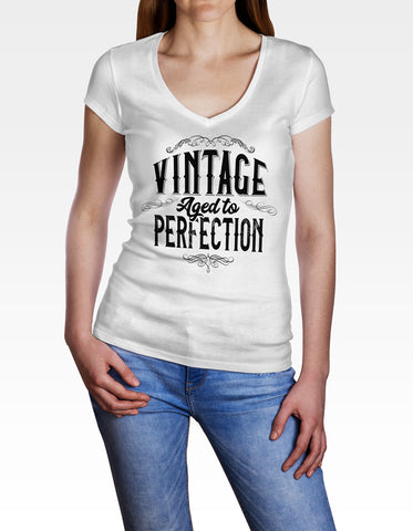 Image of Ladies Cotton V-Neck T-Shirt Vintage Aged to Perfection
