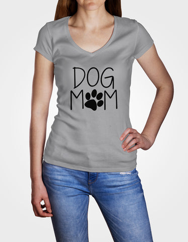 Image of Ladies Cotton V-Neck T-Shirt Dog Mom