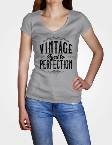 Image of Ladies Cotton V-Neck T-Shirt Vintage Aged to Perfection