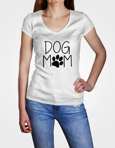 Image of Ladies Cotton V-Neck T-Shirt Dog Mom
