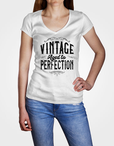 Image of Ladies Cotton V-Neck T-Shirt Vintage Aged to Perfection