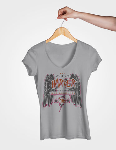 Image of Ladies Cotton V-Neck T-Shirt The Harder You Fall The Stronger you Rise