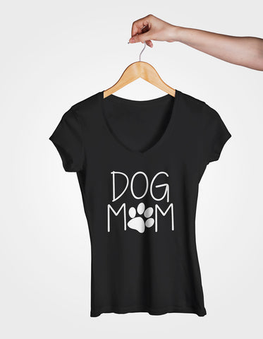 Image of Ladies Cotton V-Neck T-Shirt Dog Mom