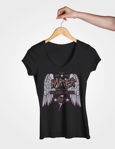 Image of Ladies Cotton V-Neck T-Shirt The Harder You Fall The Stronger you Rise