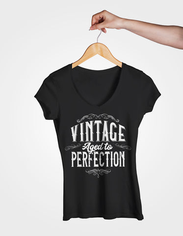 Image of Ladies Cotton V-Neck T-Shirt Vintage Aged to Perfection