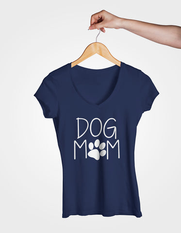 Image of Ladies Cotton V-Neck T-Shirt Dog Mom