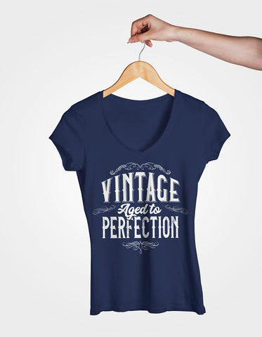 Image of Ladies Cotton V-Neck T-Shirt Vintage Aged to Perfection
