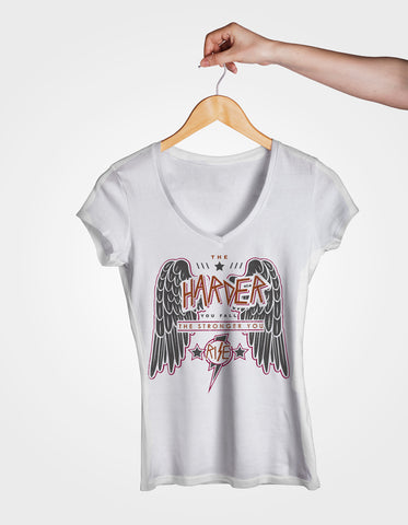 Image of Ladies Cotton V-Neck T-Shirt The Harder You Fall The Stronger you Rise