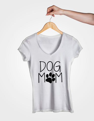 Image of Ladies Cotton V-Neck T-Shirt Dog Mom
