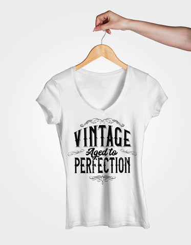 Image of Ladies Cotton V-Neck T-Shirt Vintage Aged to Perfection