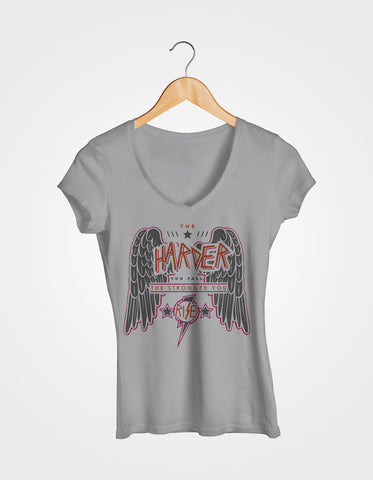 Image of Ladies Cotton V-Neck T-Shirt The Harder You Fall The Stronger you Rise