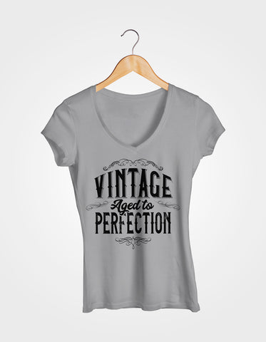 Image of Ladies Cotton V-Neck T-Shirt Vintage Aged to Perfection