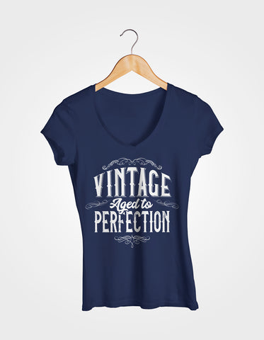 Image of Ladies Cotton V-Neck T-Shirt Vintage Aged to Perfection