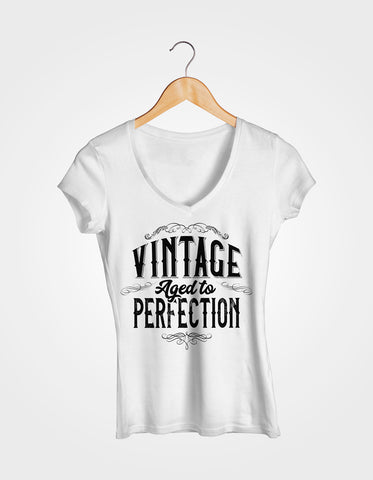 Image of Ladies Cotton V-Neck T-Shirt Vintage Aged to Perfection