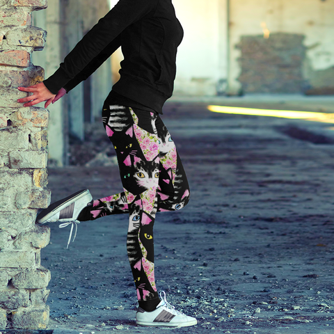 Image of Black Cats N Pink Roses Leggings