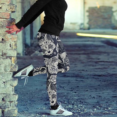 Image of Sugar Skull Leggings Cats B&W