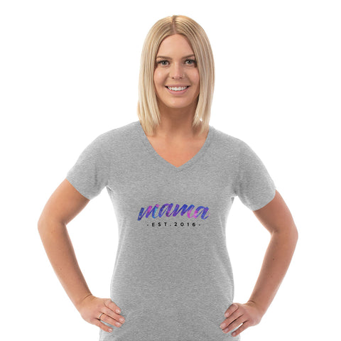 Image of Mama Est Personalized Ladies V Neck Tee
