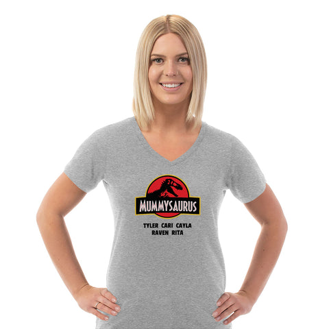 Image of Mummysaurus Personalized Ladies V Neck Tee