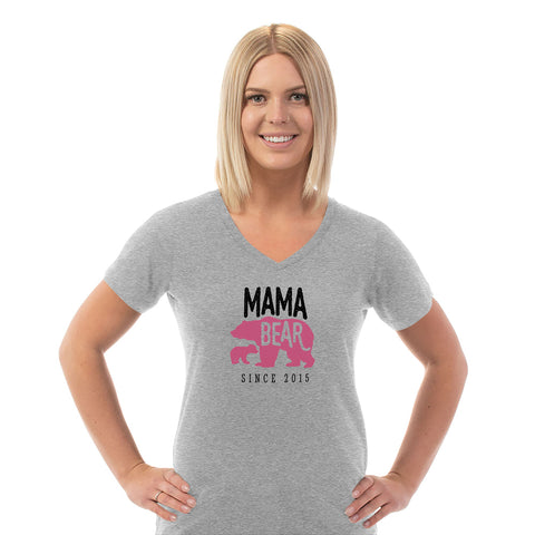 Image of Mama Bear Personalized Ladies V Neck Tee