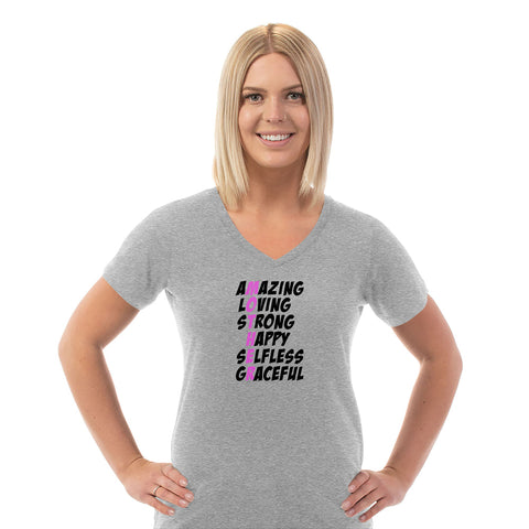 Image of Mother Words Ladies Cotton V-Neck T-Shirt