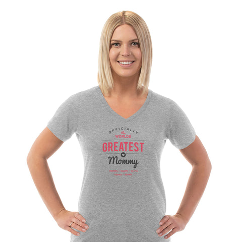 Image of Worlds Greatest Mommy Personalized Ladies V Neck Tee