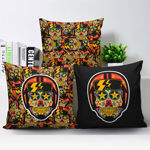 Image of Biker Sugar Skull Pillow Cover