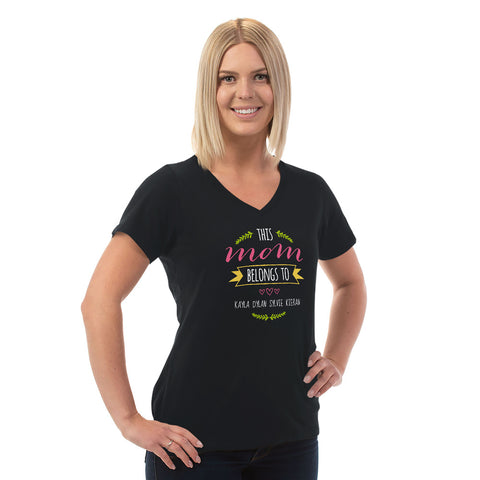 Image of Mom Belongs To Personalized Ladies V Neck Tee