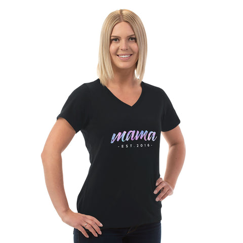 Image of Mama Est Personalized Ladies V Neck Tee