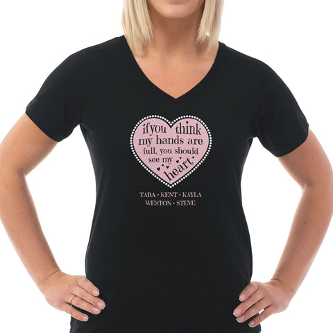 Image of Full Heart Personalized Ladies V Neck Tee