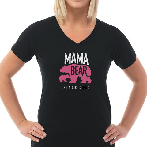 Image of Mama Bear Personalized Ladies V Neck Tee