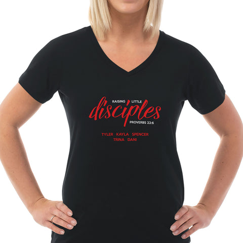 Image of Raising Disciples Personalized Ladies V Neck Tee