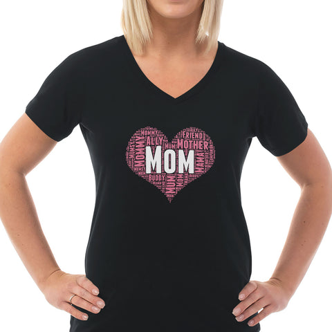 Image of Mom Heart Ladies Cotton V-Neck T-Shirt