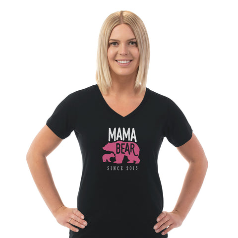 Image of Mama Bear Personalized Ladies V Neck Tee