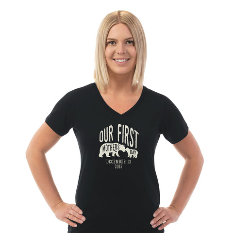 Image of First Mothers Day Personalized Ladies V Neck Tee