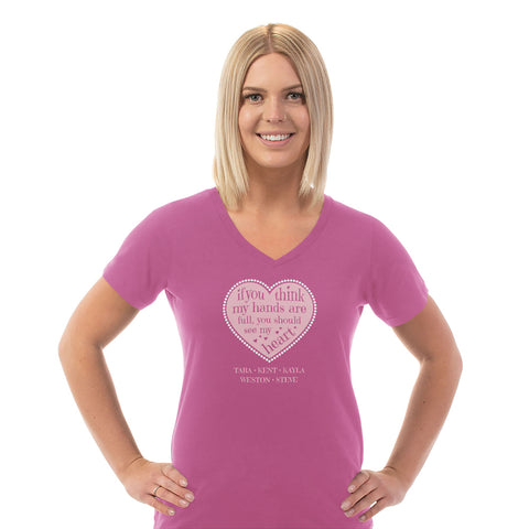 Image of Full Heart Personalized Ladies V Neck Tee