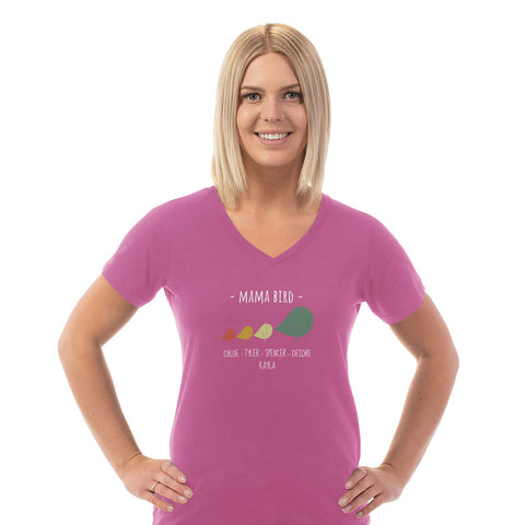 Image of Mama Bird Personalized Ladies V Neck Tee