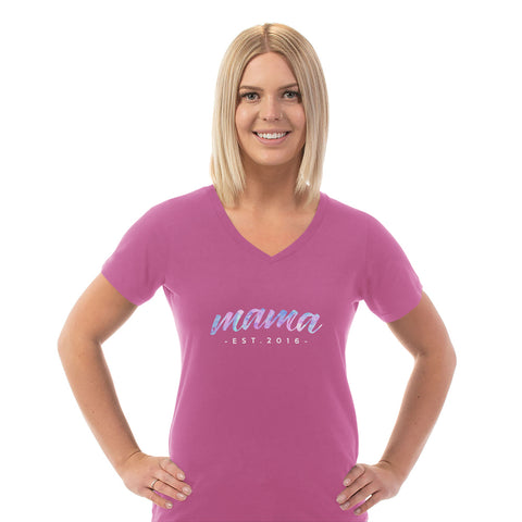 Image of Mama Est Personalized Ladies V Neck Tee