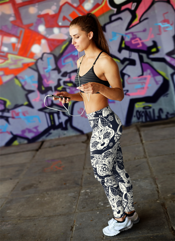 Image of Sugar Skull Black and White Cats Leggings Yoga Pants